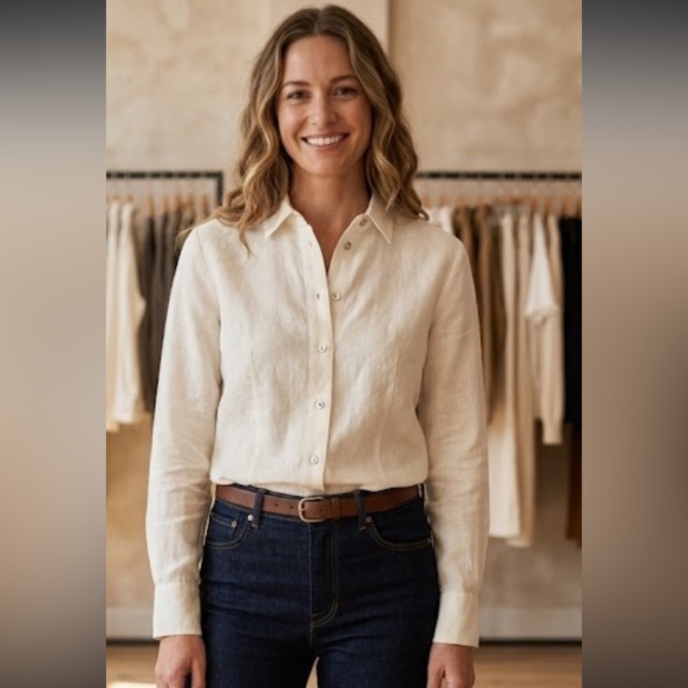 Amano Linen Elegant Ivory Button-Down Shirt for Women’s